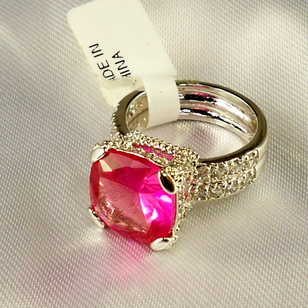 New Vintage Charles Winston Dark Pink Cubic Zirconias Silver Ring
